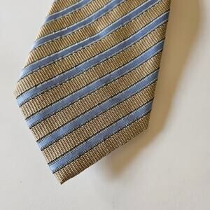 Henry Jacobson Striped Necktie Yellow Blue 100% Silk Preppy 57" x 3.75"